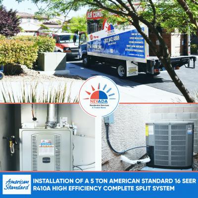 Installation of a 5 ton American Standard 16 SEER R410A High Efficency Complete Split System in North Las Vegas, NV